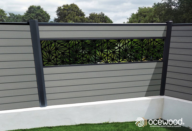 Clôture de jardin style scandinave en lames composites et aluminium