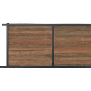 portail composite coulissant effet bois exotique ipé. cadre gris foncé.